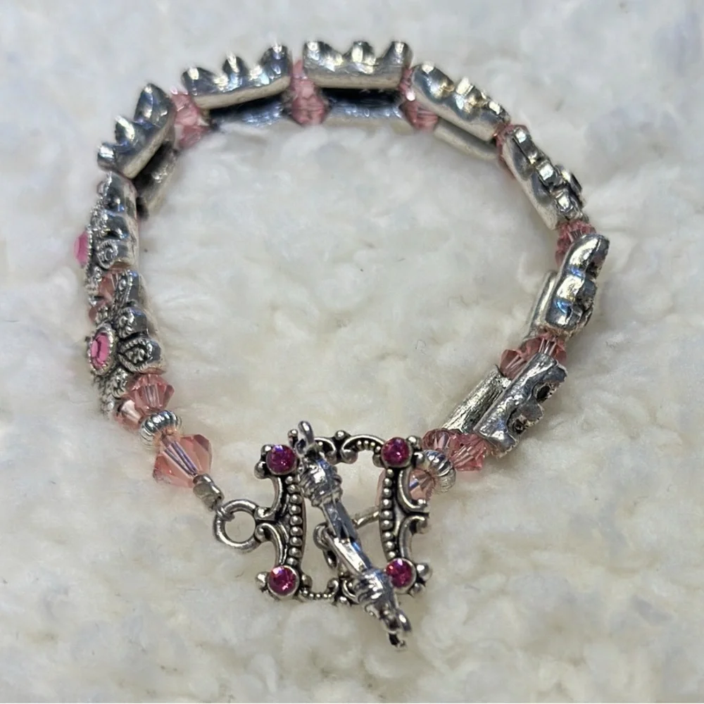 Handmade‎ Silver Pink Swarovski Crystal Bracelet Elegant Jewelry